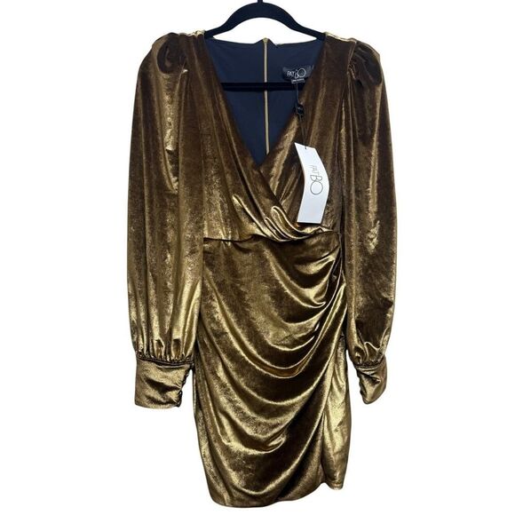 PatBo Metallic Gold Velvet Wrap Dress NWT Sz. 4 - Picture 3 of 7